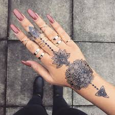 Tribal Lotus Mandala Hand Tattoo Ideas For Teens At Mybodiart Com Black Henna Floral Flower T Hand Tattoos Pictures Hand Tattoos For Women Henna Tattoo Designs