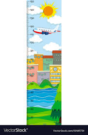 height measurement chart with city buildings in