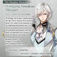 * all responses in chapter 1 offer +4 / +4 responses, so you can choose whichever you wish. Ikemen Vampire Mozart Walkthrough My Secret Otome Life
