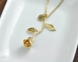 24 Inch Chain Initial S Obv Gold Rose Necklace Beauty And The Beast Rose Pendant Necklace Anniversary Gift Perso Jewelry Pendant Crystal Necklace Pendant