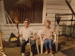 Picture of My Great Grandparents (mother's side) Nathan and Alice Roby in  front of Robys Ace hardware and Radio Shack in the center of town where the  Library playground is now.