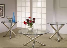 Maybe you would like to learn more about one of these? Nickle Plated Legs Round Glass Top Modern 3pc Coffee Table Set