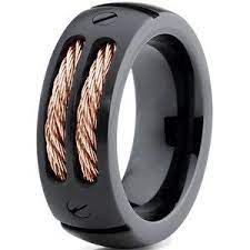 Titanium Wedding Band Ring 8mm For Men Women Comfort Fit Black Rose Gold Steel Cable Brush Rose Gold Mens Ring Wedding Ring Diamond Band Titanium Rings For Men