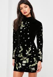 Missguided Black Velvet Embroidered Bodycon Dress Livia Rangel Womens Dresses Women Dress Online Short Sleeve Shift Dress