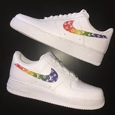 Black Air Forces With White Tick Exclusive Custom Nike Air Force 1 Rainbow Lv Monogram Print White Nike Shoes Nike Air Shoes Lv Shoes