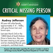 UPDATE*** Audrey has been located and safely returned home. Thank you to  all who shared our post. OC Sheriff investigators are seeking the public's  assistance in locating Audrey Jefferson. Audrey was last