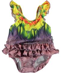 Save 6% with coupon (some sizes/colors) Nalani Amazon Parrots Baby Uv Swimsuit With Feather Print Molo