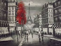 Black And White Oil Paintings On Canvas Paris Black White Red Tree Oil Painting Canvas France Art Cityscape Original France Art Canvas Painting Art Painting Oil