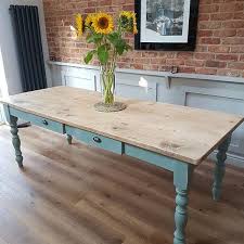 The Sunflower Farmhouse Table Painted In Duck Egg Blue Chalk Paint Slightly Distressed In 2020 Painted Farmhouse Table Painted Furniture Farmhouse Table