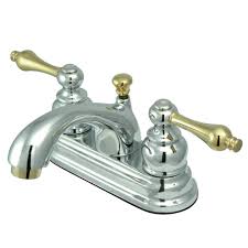 Kingston Brass Vintage 4 In Centerset 2 Handle Bathroom Faucet In Chrome And Polished Brass Polished Chrome Polished Brass Faucet Bathroom Faucets Kingston Brass