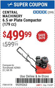 Best sales · save your money · deals help save · helping save Central Machinery 6 5 Hp Plate Compactor For 499 99 Harbor Freight Coupons