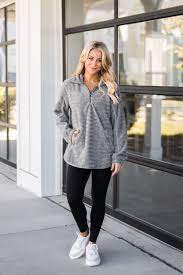 Around The Clock Grey Quarter Zip Sherpa Pullover Final Sale Pink Lily