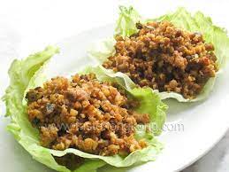 Lettuce Wraps Chinese Style With Lettuce Ground Pork Oysters Water Chestnuts Garlic Ginger Salt Sugar Oyster Sauce Water Lettuce Wraps Recipes Food