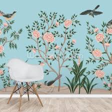 Parrot floral bouquets wallpaper ha1326 bird green rose blue surestrip 60 sq ft. Floral Bird Chinoiserie Wallpaper Wallsauce Se