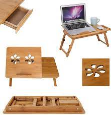 mervy table de lit pour pc notebook tablette tiroir de rangement ajustable en hauteur pied repliable rangement table de lit rangement facile lit bambou