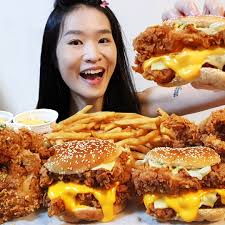 Eating KFC's Cheesy Zinger Stacker and New Cereal Crispy Chicken!, #mukbang  #kfc #friedchicken #cheeselover #fastfood #asmr #crispy #eatingsounds