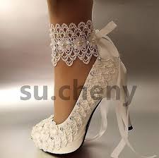 Su Cheny 3 4 Heel White Ivory Lace Ribbon Pearls Wedding Shoes Bride Size 5 11 Ebay Wedding Shoes Pumps Wedding Shoes Bride Bridal Shoes