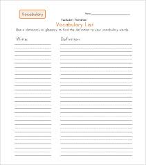 8 Blank Vocabulary Worksheet Templates Word Pdf Free