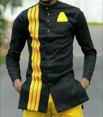 Black And Yellow Outfits For Couples Black And Yellow Long Sleeve Top And Bottom Ankara African African Shirts For Men African Men Fashion African Shirts