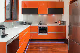 75 Kitchen with Orange Cabinets and Gray Countertops Ideas You'll Love