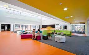 Neutral Base Of White And Grey A Schools With A Splash Of Color Interior Design School Interior Design Classes School Interior