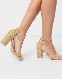 Glamorous Block Heeled Sandal In Raffia Beige Asos