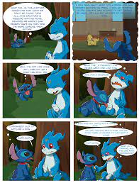 2018 3 toes 5 fingers absurd res alien back markings black eyes  blue body blue claws blue fur blue nose claws closed eyes collar comic  crossover dialogue digimon disney