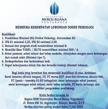 Check spelling or type a new query. Lowongan Dosen Psikologi Universitas Mercu Buana Yogyakarta Lowongan Dosen