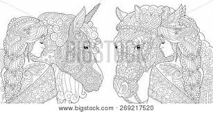 • contains 40 completely unique coloring pages. Coloring Pages Coloring Book For Adults Colouring Pictures With Fantasy Girl And Unicorn Horse Drawn In Zentangle Style Vector Illustration Poster Id 269217520