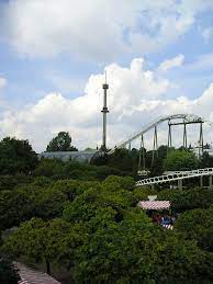 Scream ist der bezeichnende name des gyro drop towers, im heide park. File Big Loop Und Scream Im Hintergrund Heide Park Jpg Wikimedia Commons