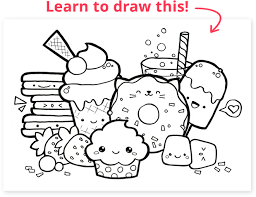 Easy food coloring pages for kids. How To Draw Kawaii Free Tutorials Cute Doodle Art Doodle Coloring Kawaii Coloring Pages