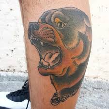 I'd love to get a portrait of my dog. Grossartiges Tattoo Von Braunem Rottweiler Im Altschulischen Stil An Der Wade Tattooimages Biz