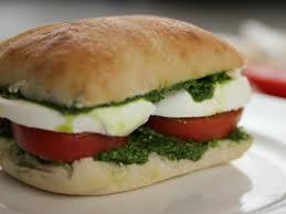 Tomato Mozzarella And Pesto Sandwiches Recipe Food Network Recipes Pesto Sandwich Pesto Sandwich Recipe