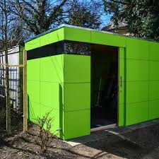 Moderne Wohnanlage In Munchen Fahradhaus X2f Gartenhaus Als Eyecater Im Garten Backyard Fort Backyard Office Shed