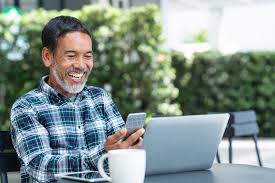 Congratulations, you've found what you are looking mature dude gets served in the cafe ? Smiling Happy Mature Man With White Stylish Short Beard Using Smartphone Gadget Serving Internet At Coffee Shop Cafe Outdoor Laughing Old Man Using Social Media Network Technology Feeling Excited Neoreach