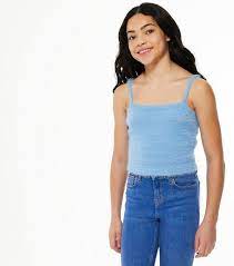 Heres a look at your options for camisoles: Girls Pale Blue Fluffy Knit Cami New Look