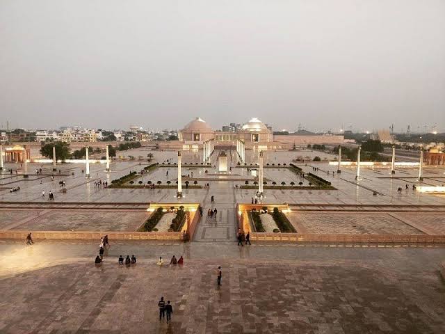The sprawling pink sandstone expanse of Ambedkar Park, AI generated