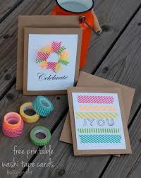 2 complete cards shown with additional samples shown. Washi Tape Cards Free Printable Nobiggie