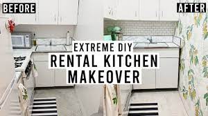 Extreme Diy Rental Kitchen Makeover Peel Stick Backsplash Removable Wallpaper Vinyl Floor Yout Rental Kitchen Makeover Rental Kitchen Kitchen Makeover