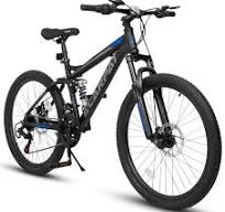 24/26/27Inch Mountain Bike, Dual Full Suspension Mountain Bike, 21 Speeds  Dual Disc Brake, Aluminum Alloy/Steel Frame for Men and Women