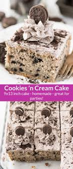 Cookies And Cream Sheet Cake Made In A 9x13 Inch Pan This Is An Easy Oreo Cookie Cake With Directi Oreo Cookie Cake Cookies And Cream Cake How To Make Cookies