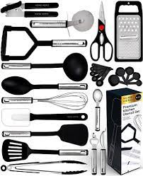 It's plastic and lightweight, and you just hold it against the side of the pot to strain instead of making the strainer dirty (which is a pain to clean already). Homehero 23 Nylon Cooking Utensils With Spatula Gadgets Cookware Best Kitchen Tool Set Gift 1 Silver Black Buy Online At Best Price In Uae Amazon Ae