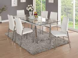 Metal & glass dining tables. Acme 73150 52 7 Pc Osias Chrome Metal And Clear Rectangular Glass Top Dining Table Set