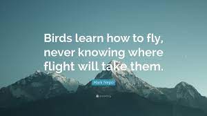 Flying has become such a common mode of transportation that it's easy to take for granted. Mark Nepo Quote Birds Learn How To Fly Never Knowing Where Flight Will Take Them