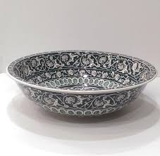 green hand painted ceramic sink basin