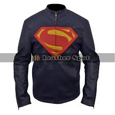 Smallville Superman Logo Biker Style Blue Leather Jacket Lm Jackets Blue Leather Jacket Jackets Superman
