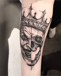 Half Joker Half Skull Tattoo Done By Bk Tattooer Www Otziapp Com Sketch Style Tattoos Body Art Tattoos Tattoos