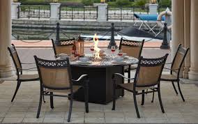 Patio sets are the ultimate in convenience for patio living. Patio Furniture Dining Set Cast Aluminum 60 Round Propane Fire Pit Table 7pc Mountain View
