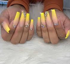 23 Neon Yellow Nails And Ideas For Summer 2020 Page 2 Of 2 Stayglam Bling Acrylic Nails Nails Design With Rhinestones Long Acrylic Nails Coffin