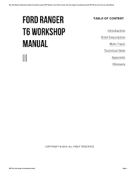 Ford Ranger T6 Workshop Manual Table Of Content Introduction Brief Description Main Topic Technical Note Appendix Glos Ford Ranger Workshop Ranger